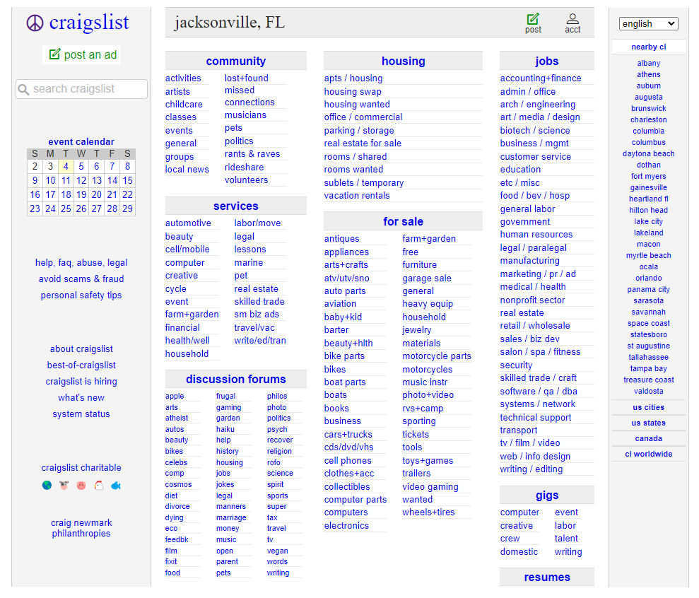 Craigslist Jacksonville FL: Jobs, Services, and Housing Opportunities
